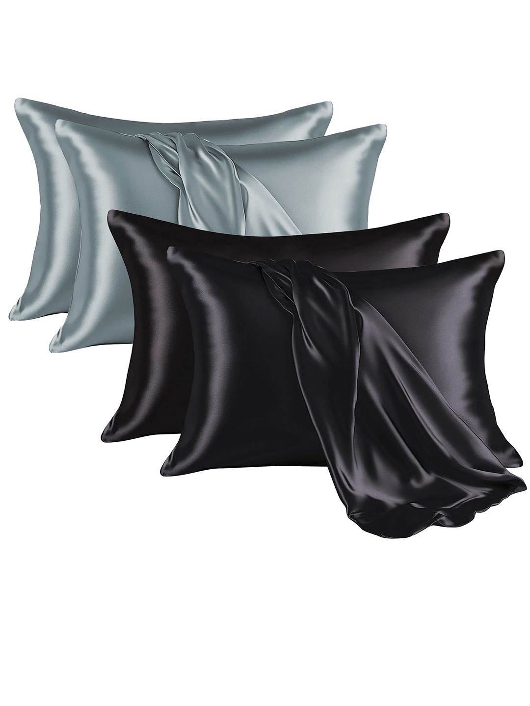 

Kuber Industries Black & Grey 4 Pieces Soft Satin Rectangle Pillow Covers