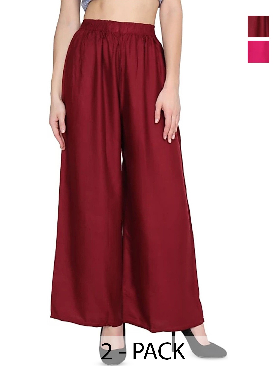 

FAMBEE Women Pack Of 2 Flared Palazzos, Maroon