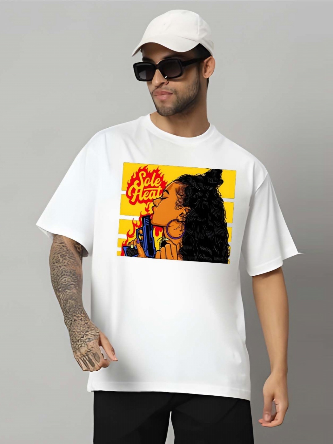

Krimmple Men Graphic Printed Round Neck Cotton Relaxed Fit T-shirt, White