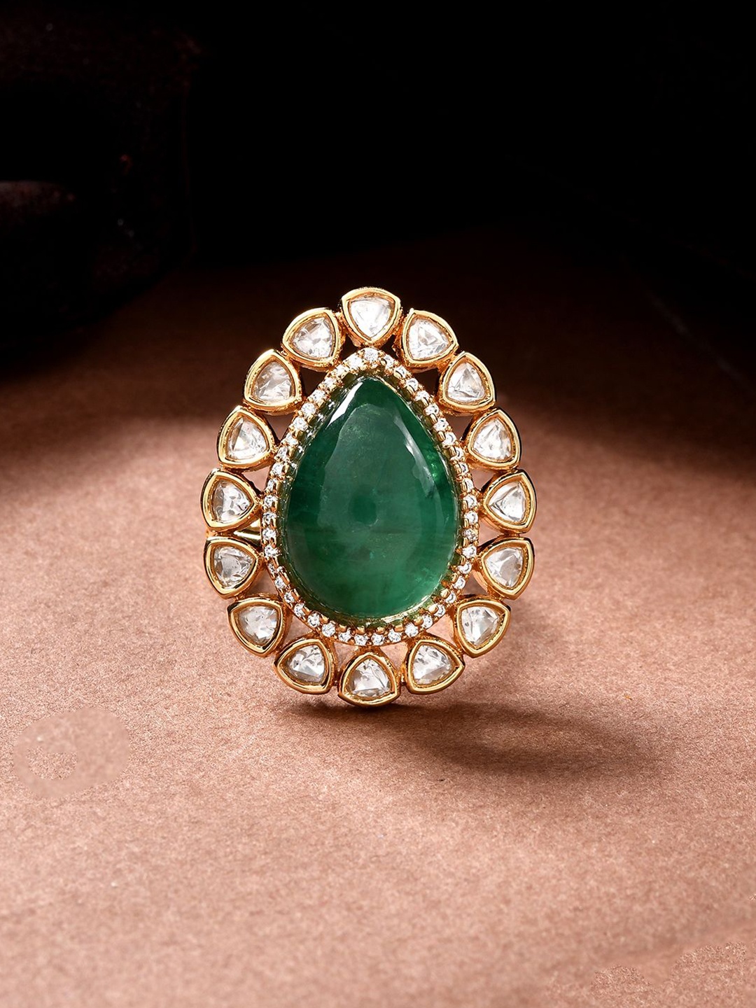 

Voylla Kundan Opulance Nawabi Green Ring, Gold