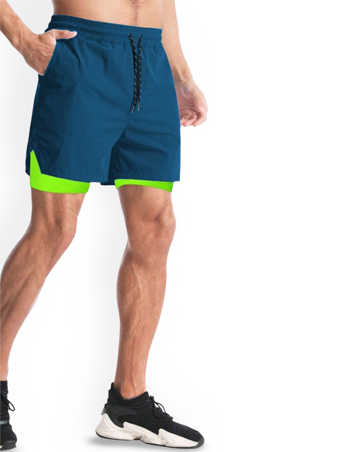 

MASCARI Men High-Rise Running Sports Shorts, Blue