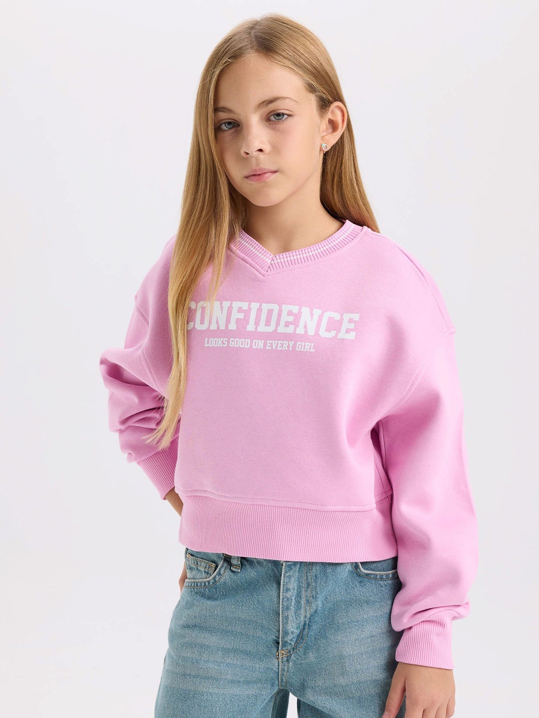 

DeFacto Girls Typography Printed Pullover, Pink