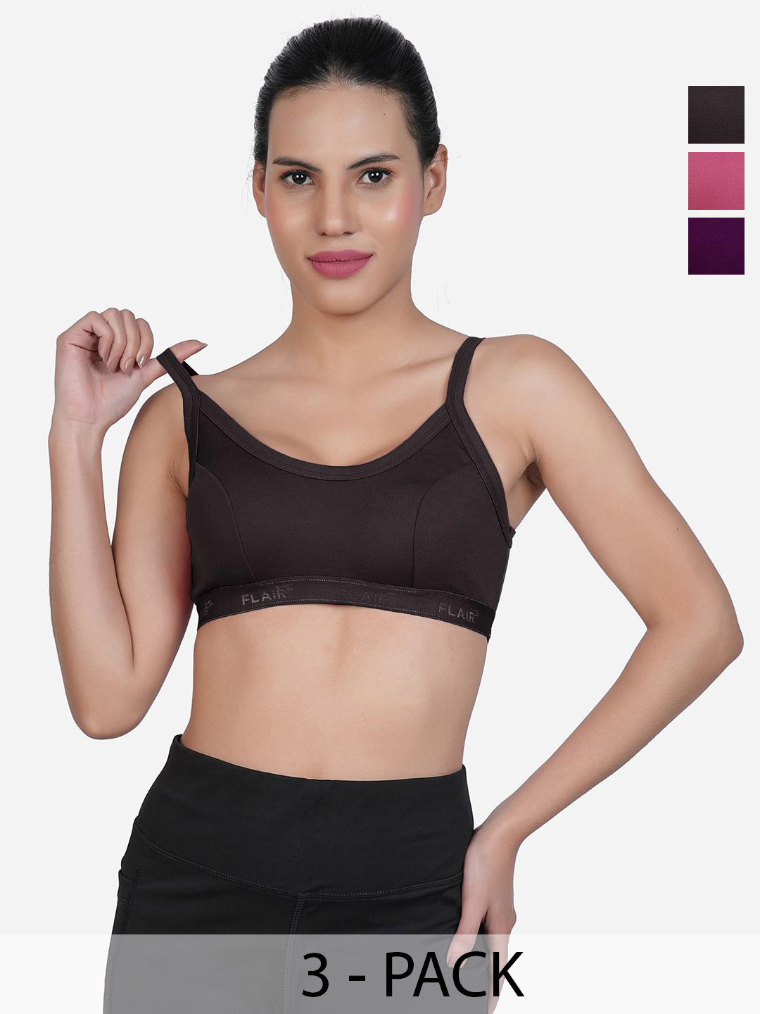 

SHYAM SONS FLAIR Women Pack of 3 Full Coverage Non Padded Sports Bra, Maroon