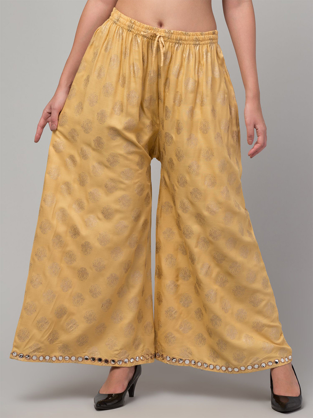 

FAMBEE Women Floral Printed Flared Palazzos, Beige