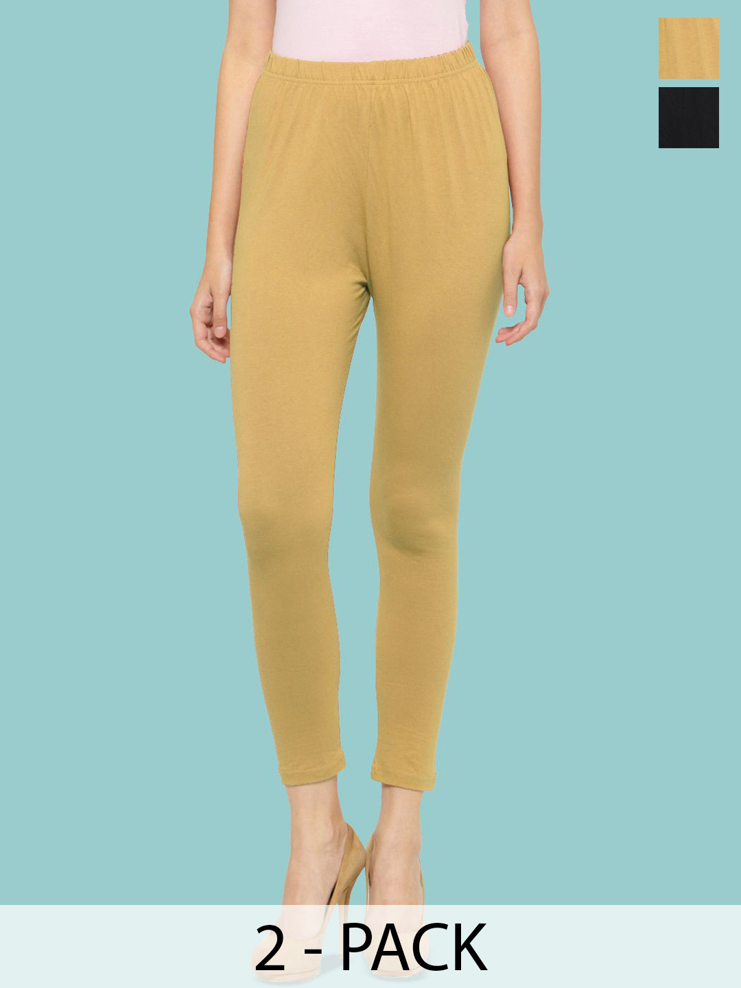 

Castle Lifestyle Pack Of 2 Relaxed Fit Ankle Length Leggings, Beige
