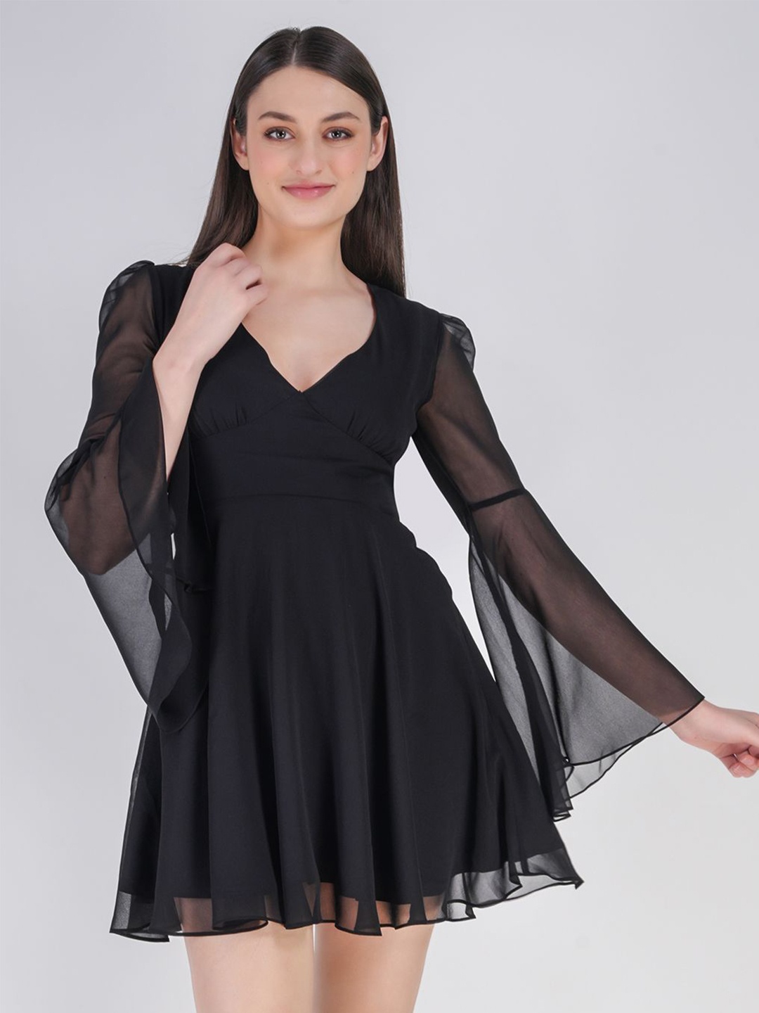 

BERIAMO Women Georgette Fit & Flare Mini Dress, Black