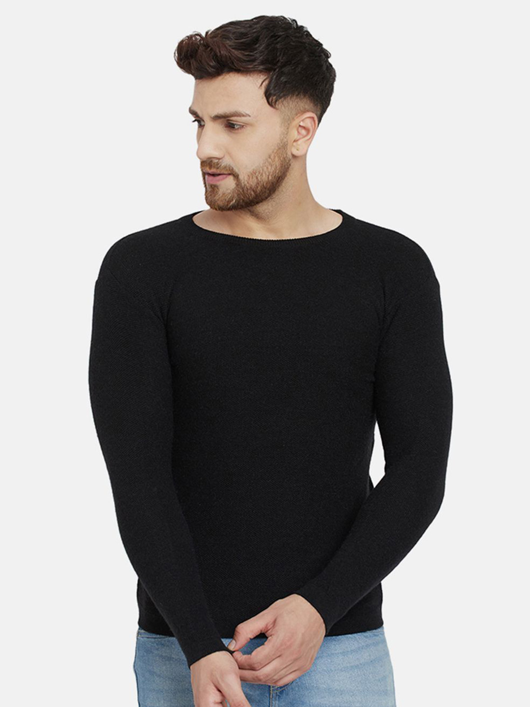 

CHKOKKO Men Round Neck Pullover Sweater, Black