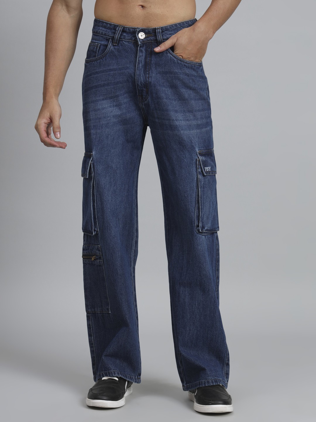 

PBY Men Slim Fit Low-Rise Low Distress Light Fade Jeans, Blue