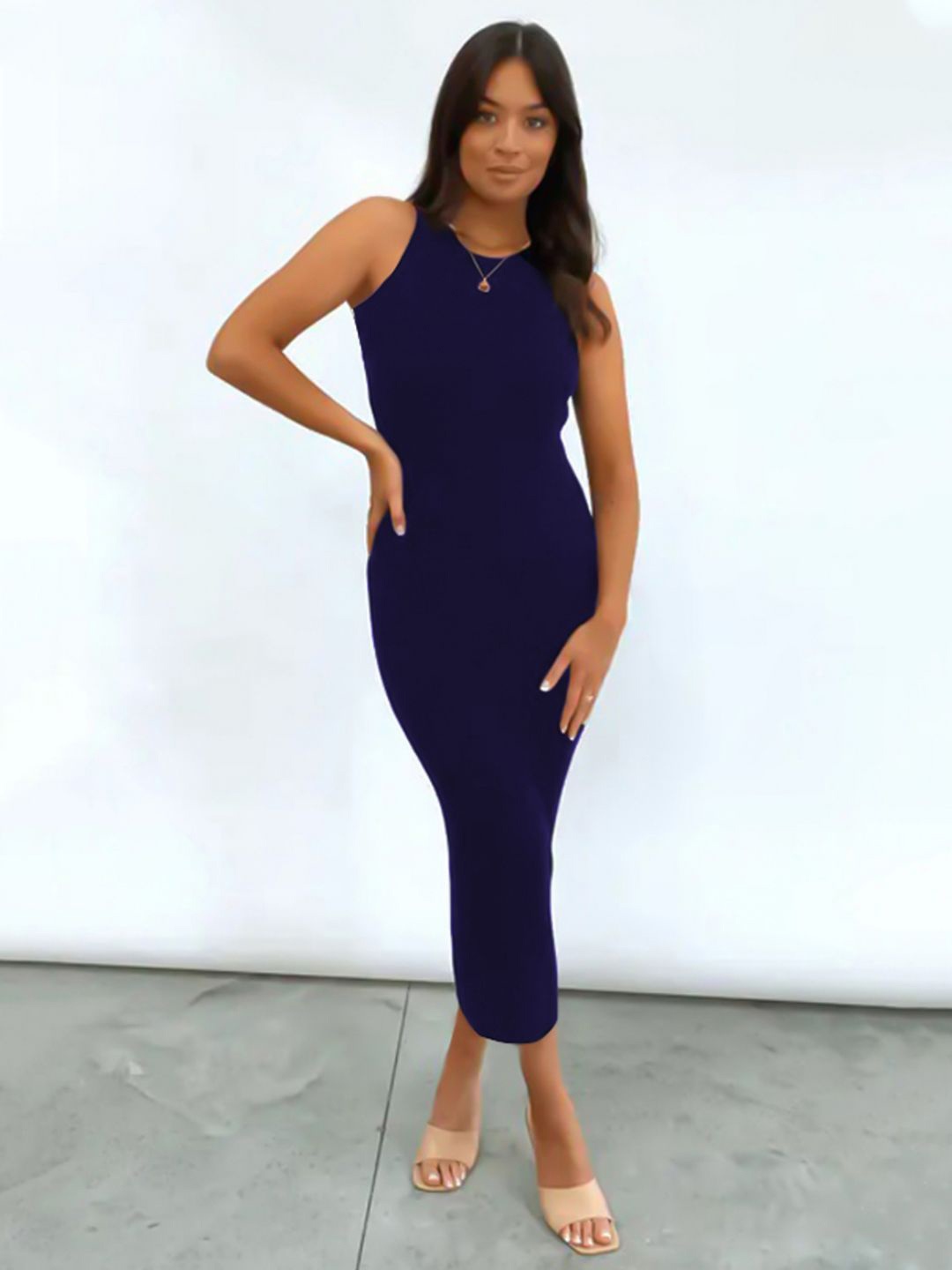 

KERI PERRY Plain Straight Fit Partywear Bodycon Midi Dress, Blue