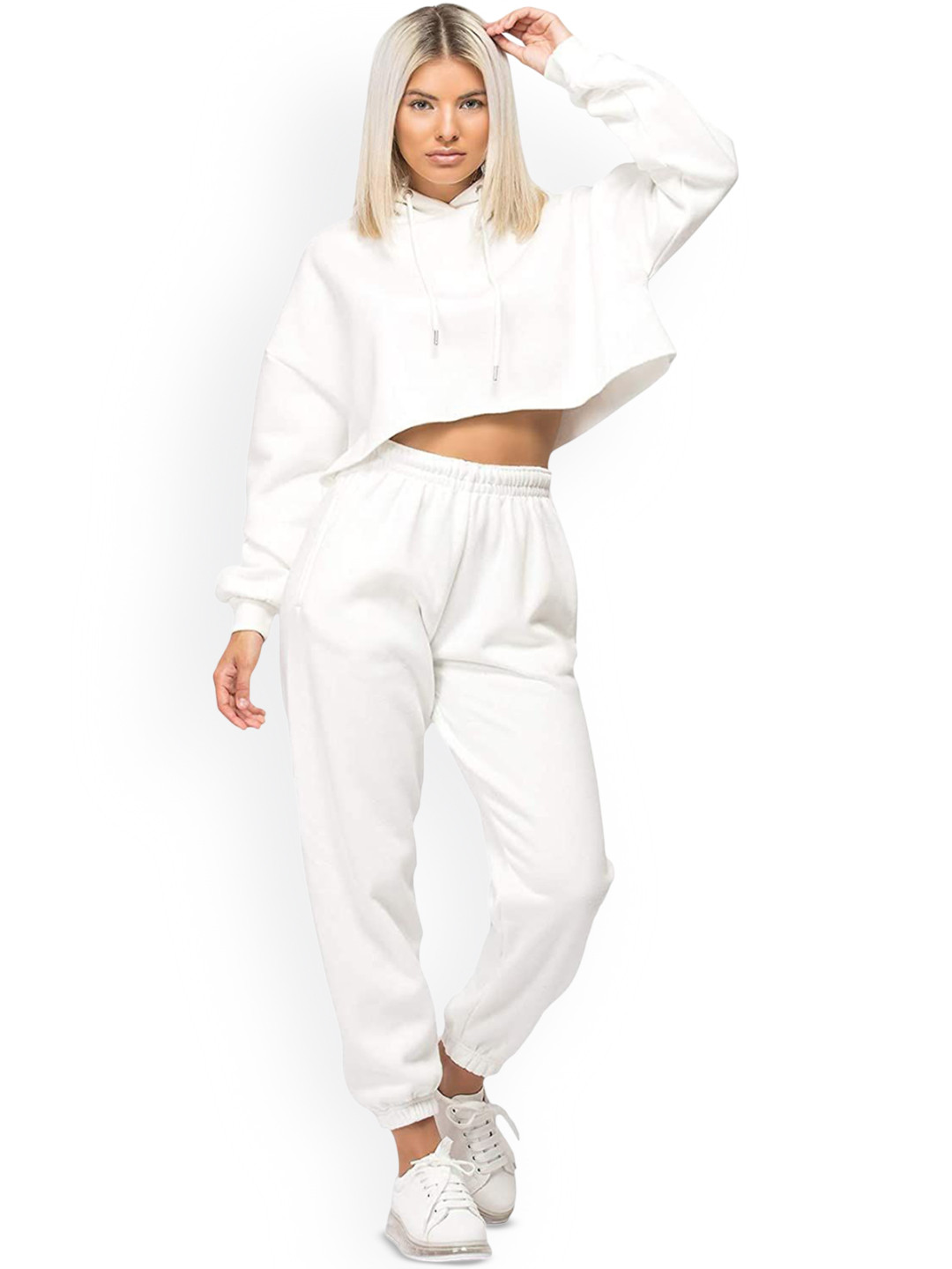 

NOTWILD Women Hooded Neck Cotton Tracksuits, White