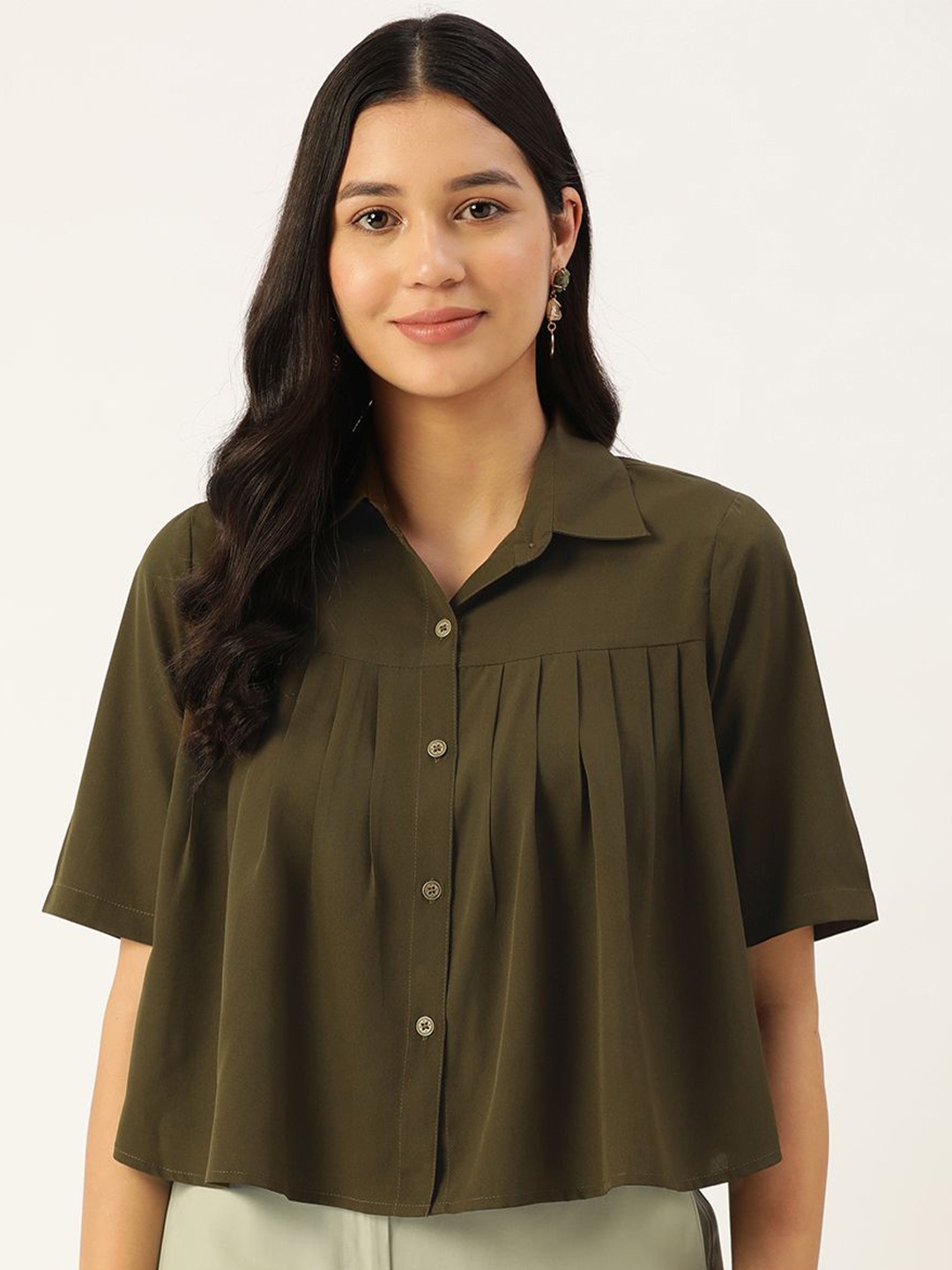 

Moda Rapido Women Opaque Party Shirt, Olive