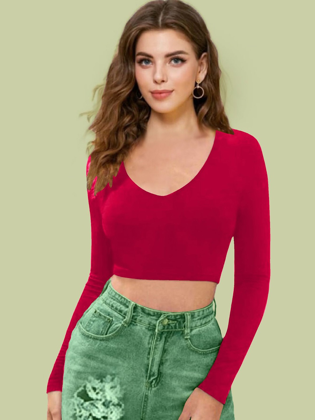 

Dream Beauty Fashion Women V-Neck Fitted Crop Top, Pink