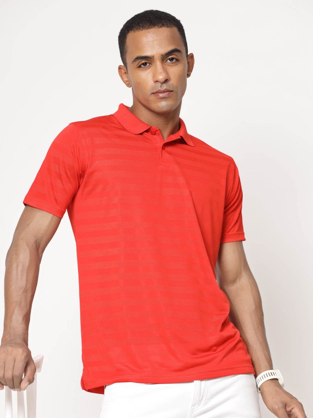 

FUNDOO Men Polo Collar Dri-FIT Pockets Slim Fit T-shirt, Red