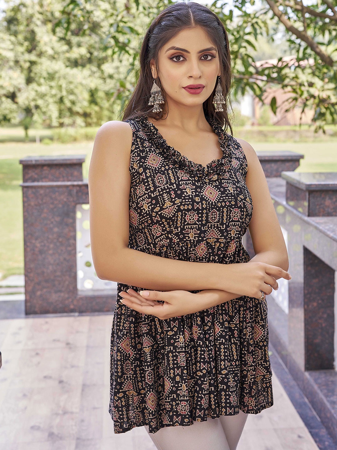 

Chandbaali Printed Tunic, Black