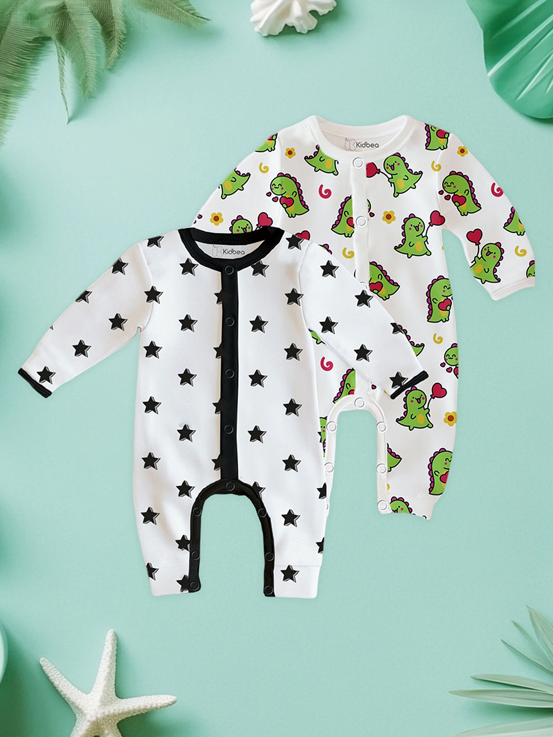 

Kidbea Kids Pack Of 2 Pure Organic Cotton Rompers, White