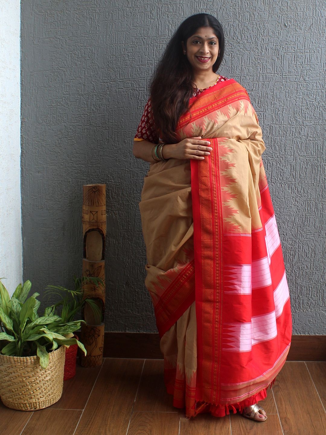 

Weaves of Tradition Woven Design Ilkal Saree, Beige