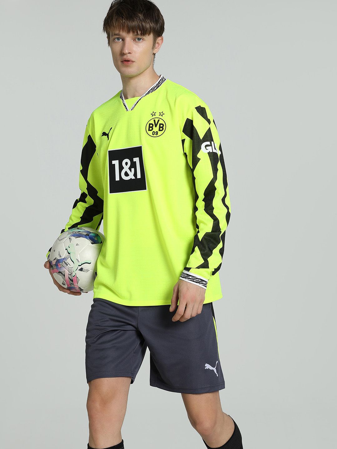 

Puma Borussia Dortmund Printed Oversized Fit Long Sleeve Football Jersey, Yellow
