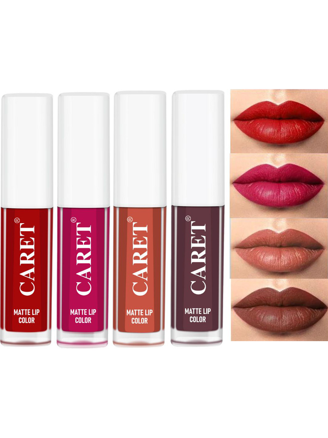 

CARET ORGANIC Set Of 4 Super-Pigmented Liquid Matte Lipsticks - 2 ml Each - 3-5-6-7, Red