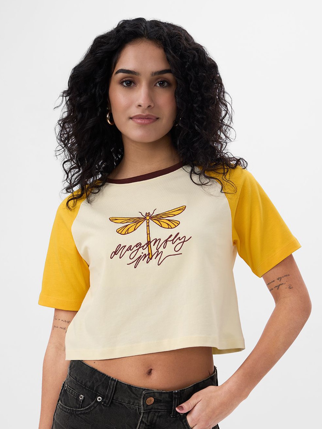 

The Souled Store Embroidered Cotton Crop Top, Cream