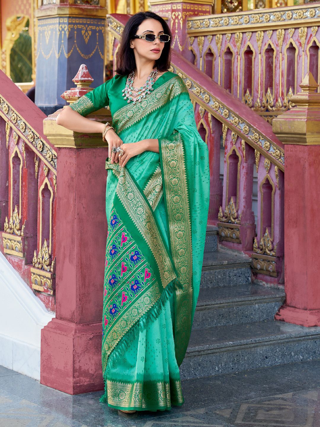 

Panzora Woven Design Tussar Saree, Green