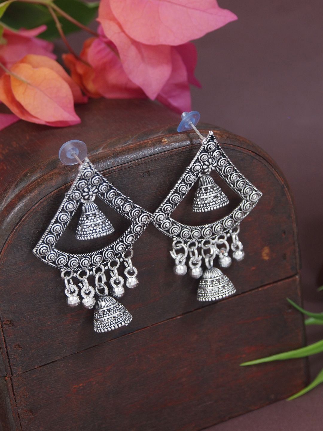 

I Jewels Contemporary Jhumkas Earrings, Silver