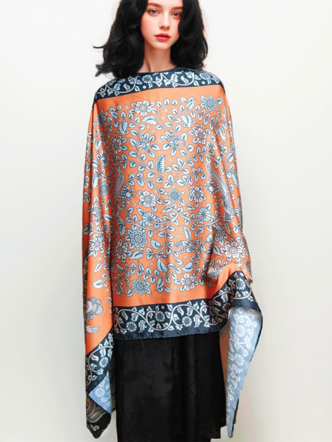 

MAATIR DESIGNS Women Ethnic Motifs Printed Silk Stole, Orange