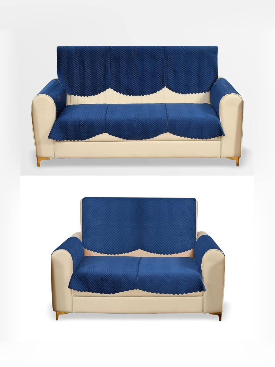 

Fashion Throw Navy Blue 8 Pieces Quilted Five Seater Velvet Sofa Covers With Arms