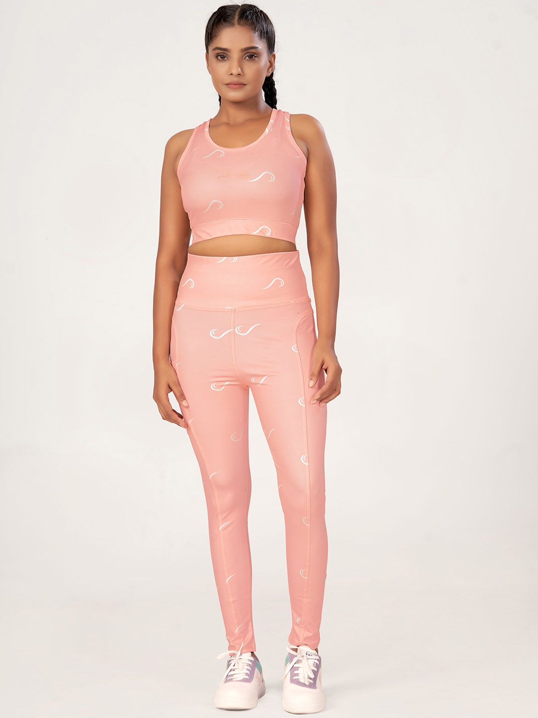 

POOJARAN SAREE Printed High Rise Tights, Peach