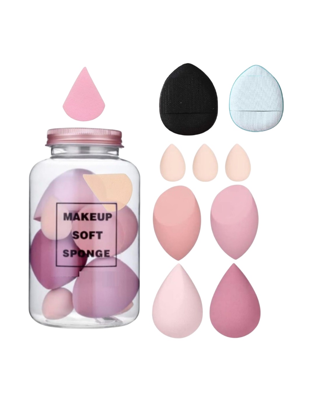 

Facejewel Set Of 10 Makeup Sponges With Powder Puff & Triangle Puff, Pink