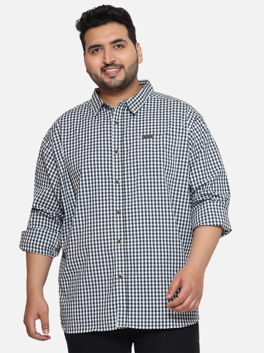 

Santonio Men Classic Gingham Checks Opaque Checked Casual Shirt, Green