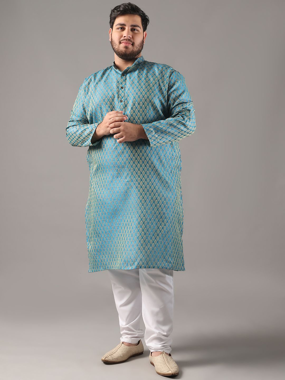 

SOJANYA PLUS Plus Size Men Ethnic Motifs Woven Design Straight Kurta With Pyjamas, Blue