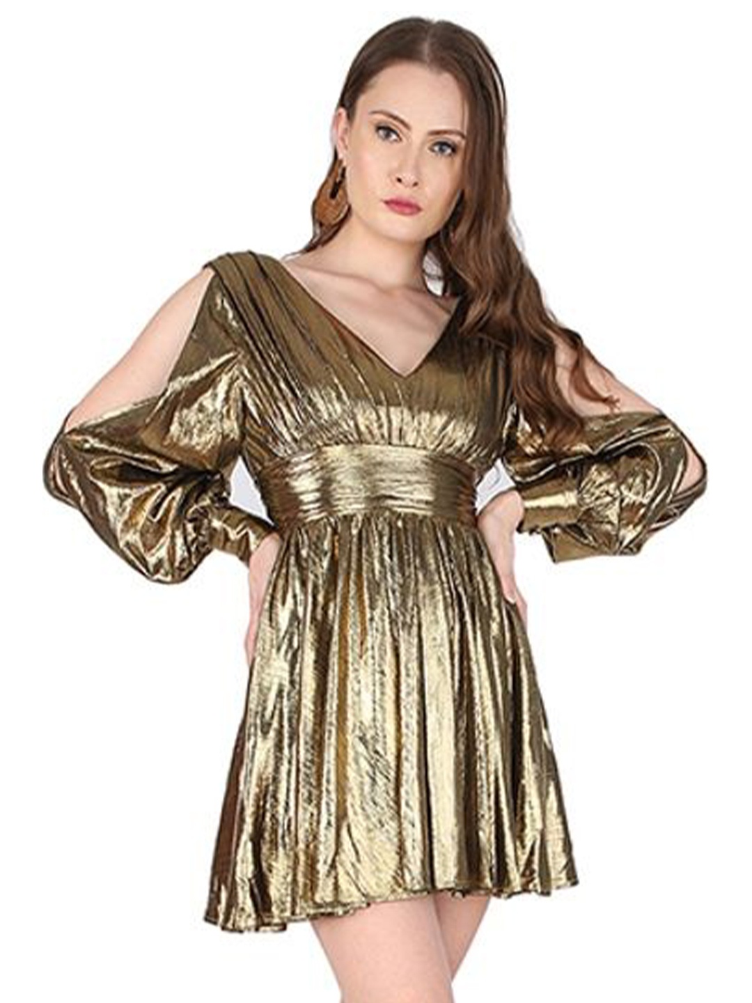 

ALTAIRA Women Fit & Flare Mini Dress, Gold