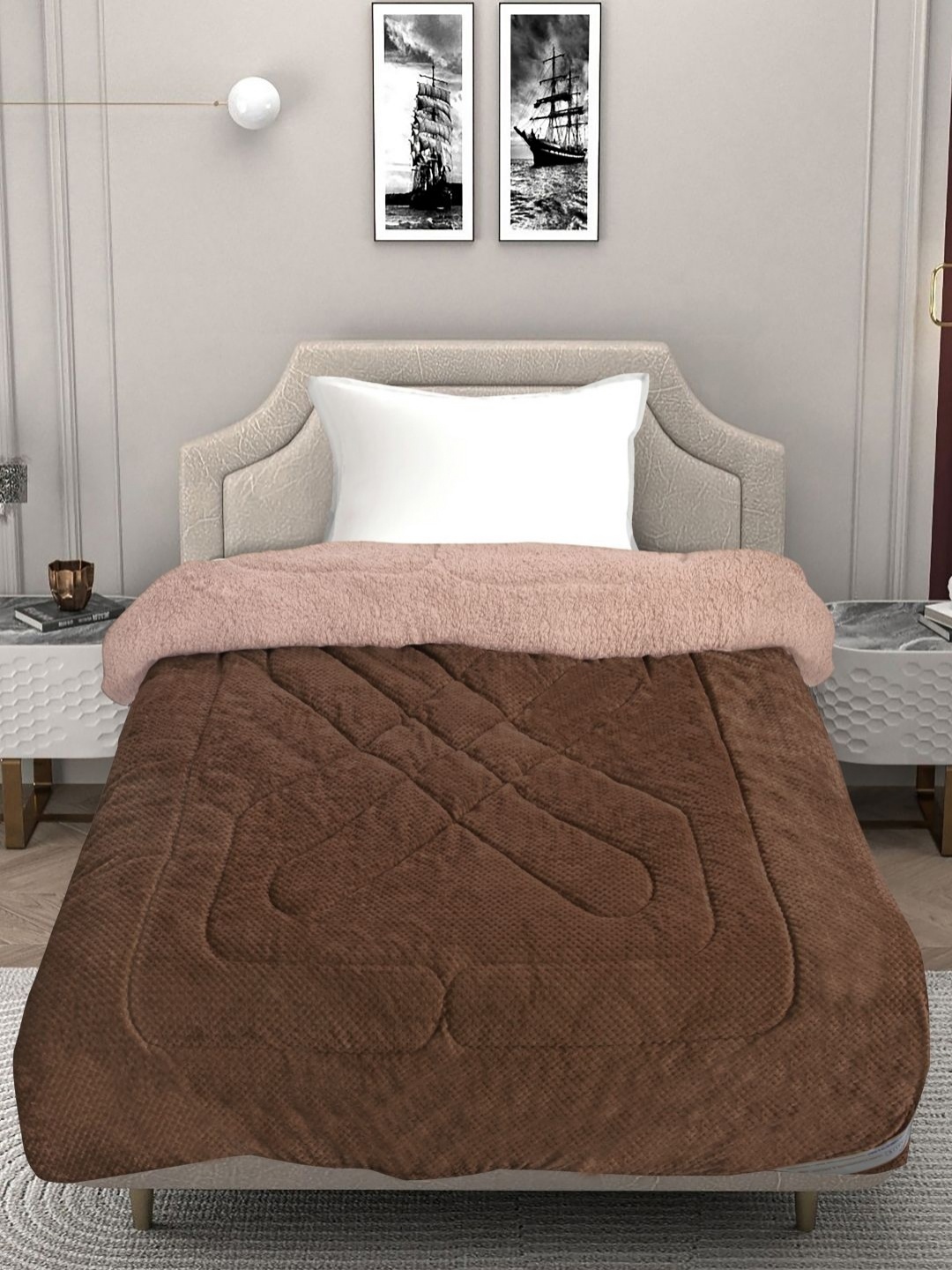 

FABINALIV Brown Woollen 950 GSM Heavy Winter Single Bed Quilts