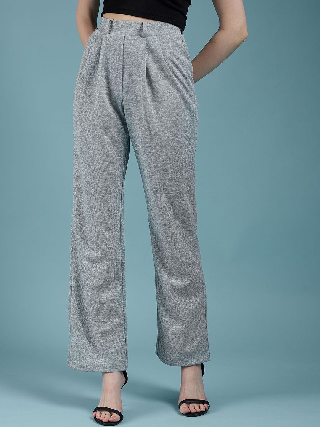 

DressBerry Women Slip-On Classic Pleated Mid-Rise Trousers, Grey