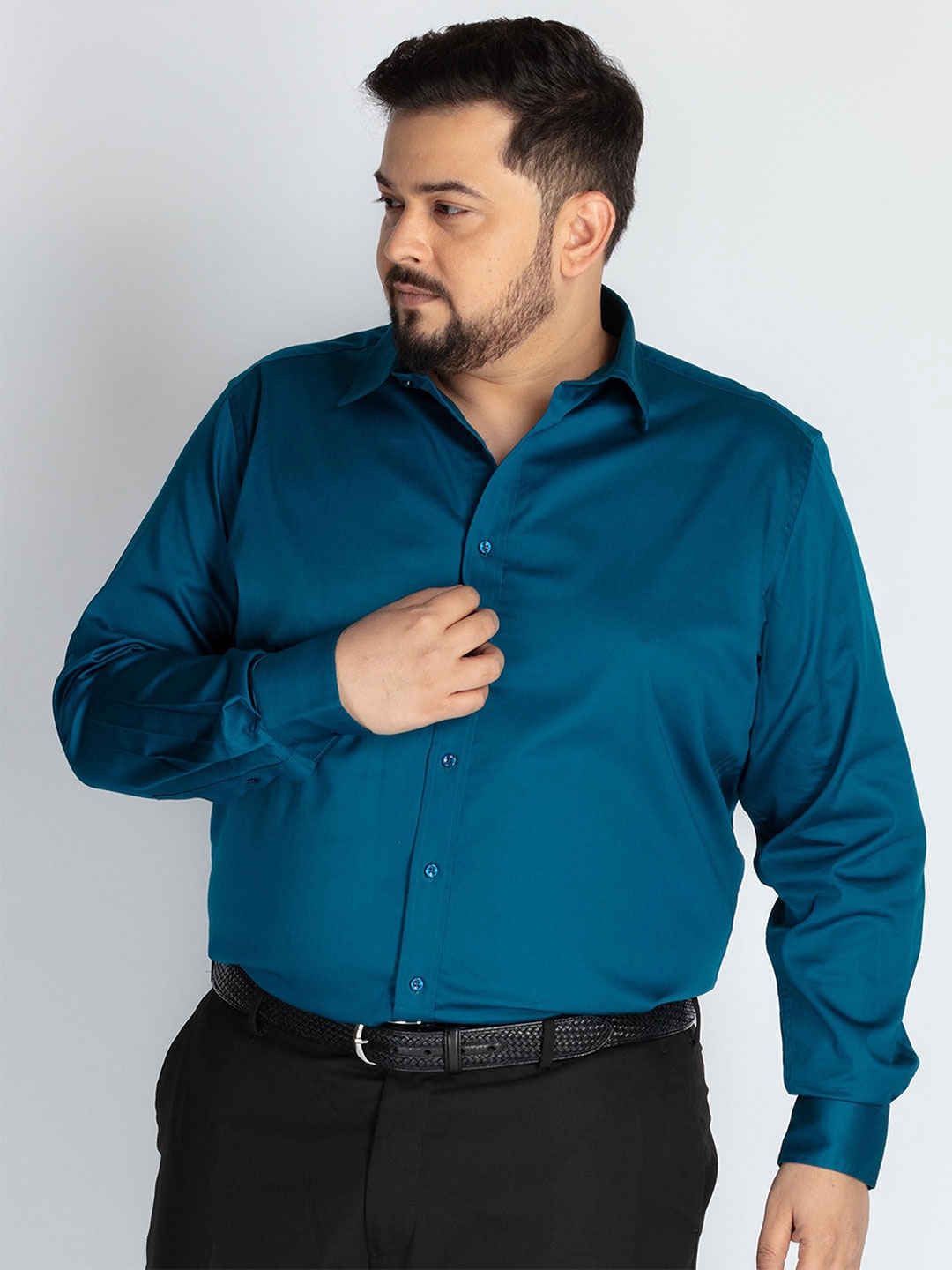 

UNSIZED Men Plus Size Comfort Oversized Fit Spread Collar Solid Satin Formal Shirt, Teal