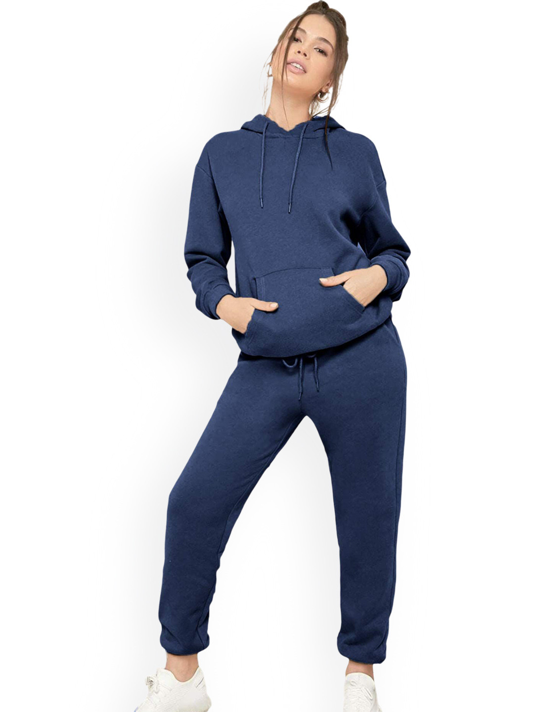

NOTWILD Women Plus Size Hooded Neck Cotton Tracksuits, Navy blue