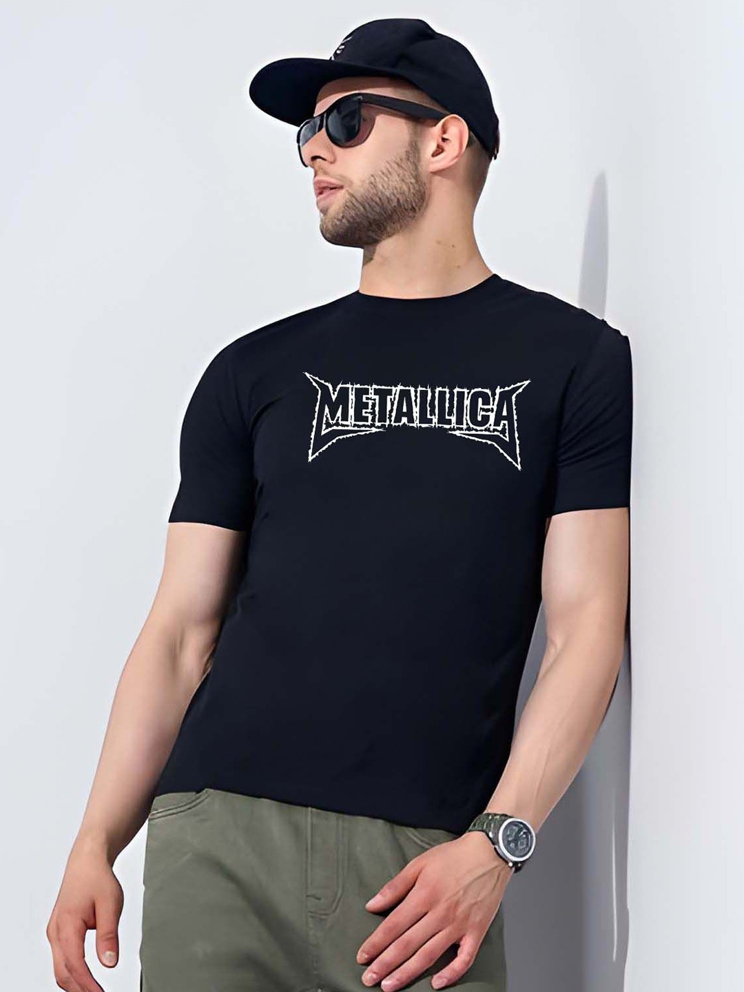 

Krimmple Men Graphic Printed Round Neck Cotton T-shirt, Black
