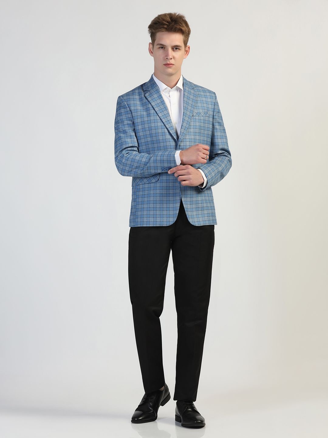 

TAHVO Checked Notched Lapel Single Breasted Blazer, Blue