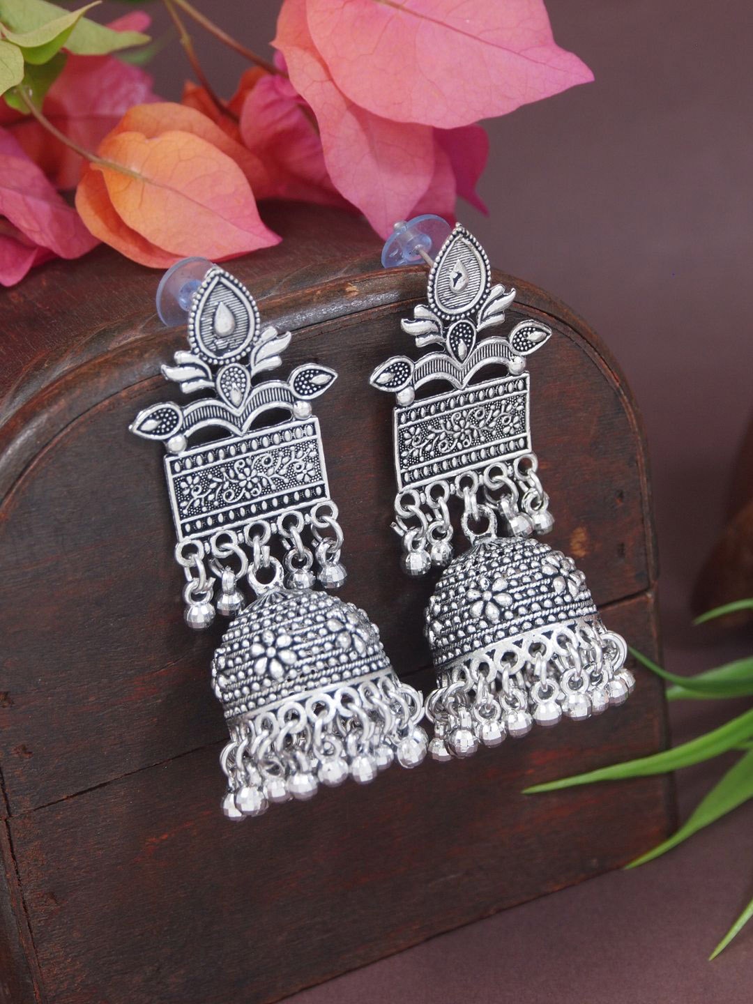 

I Jewels Contemporary Jhumkas Earrings, Silver