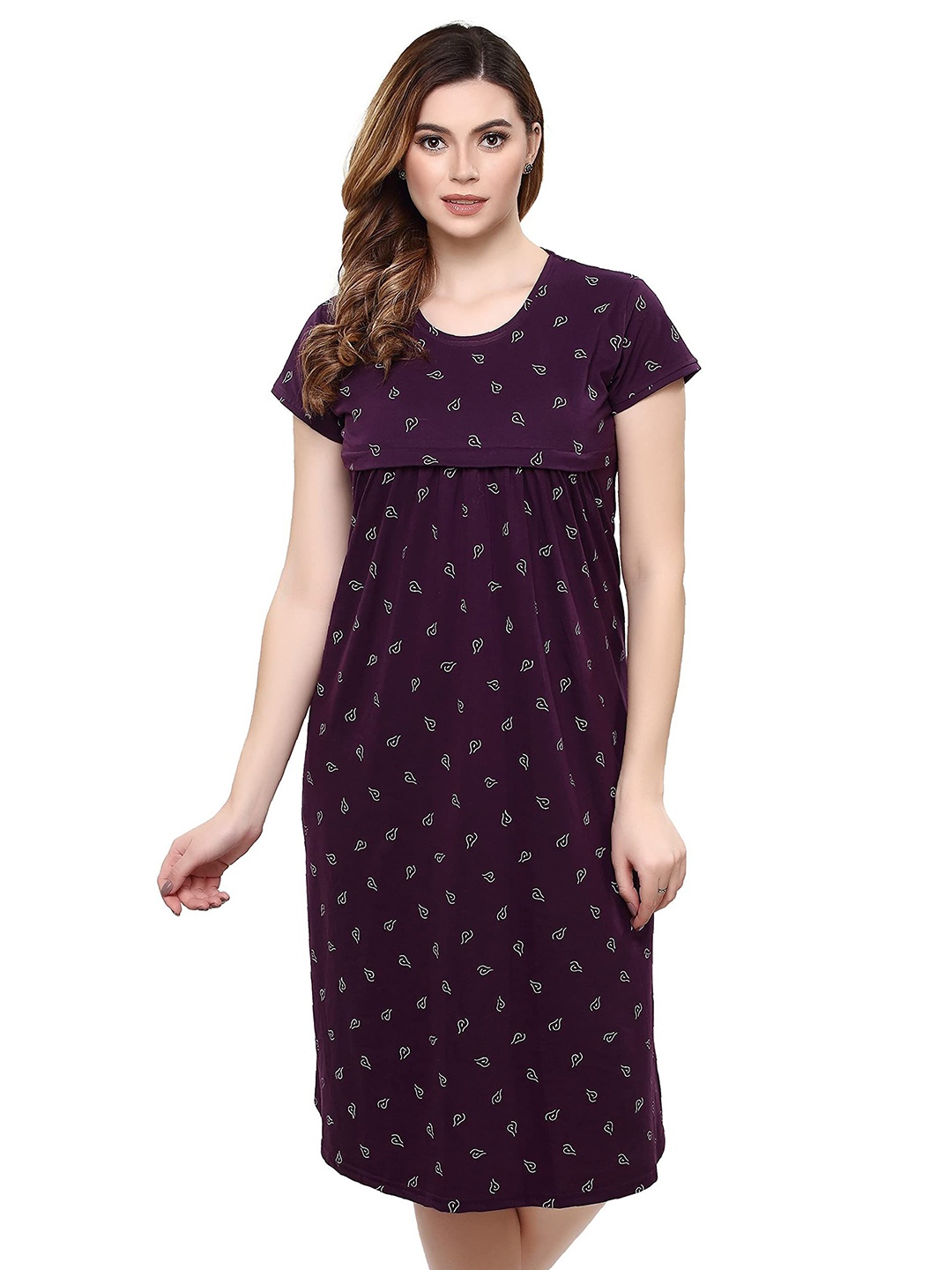 

TIGYWIGY Women Cotton Maternity Nightdress, Purple