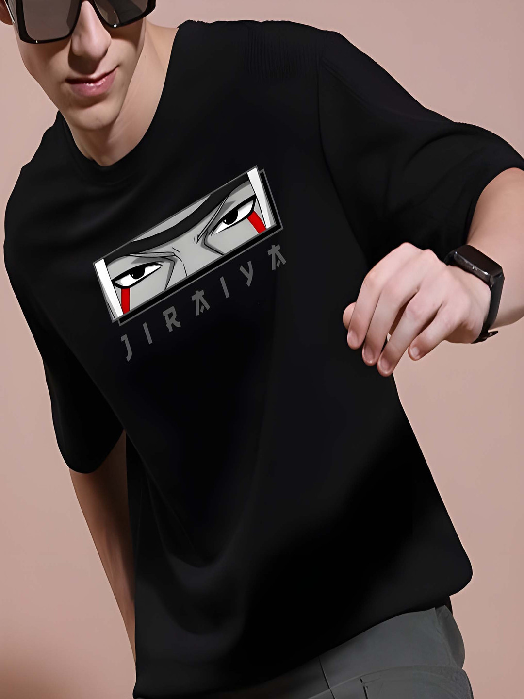

BOWLIFESTYLE Men Graphic Printed Round Neck Cotton Oversized T-shirt, Black