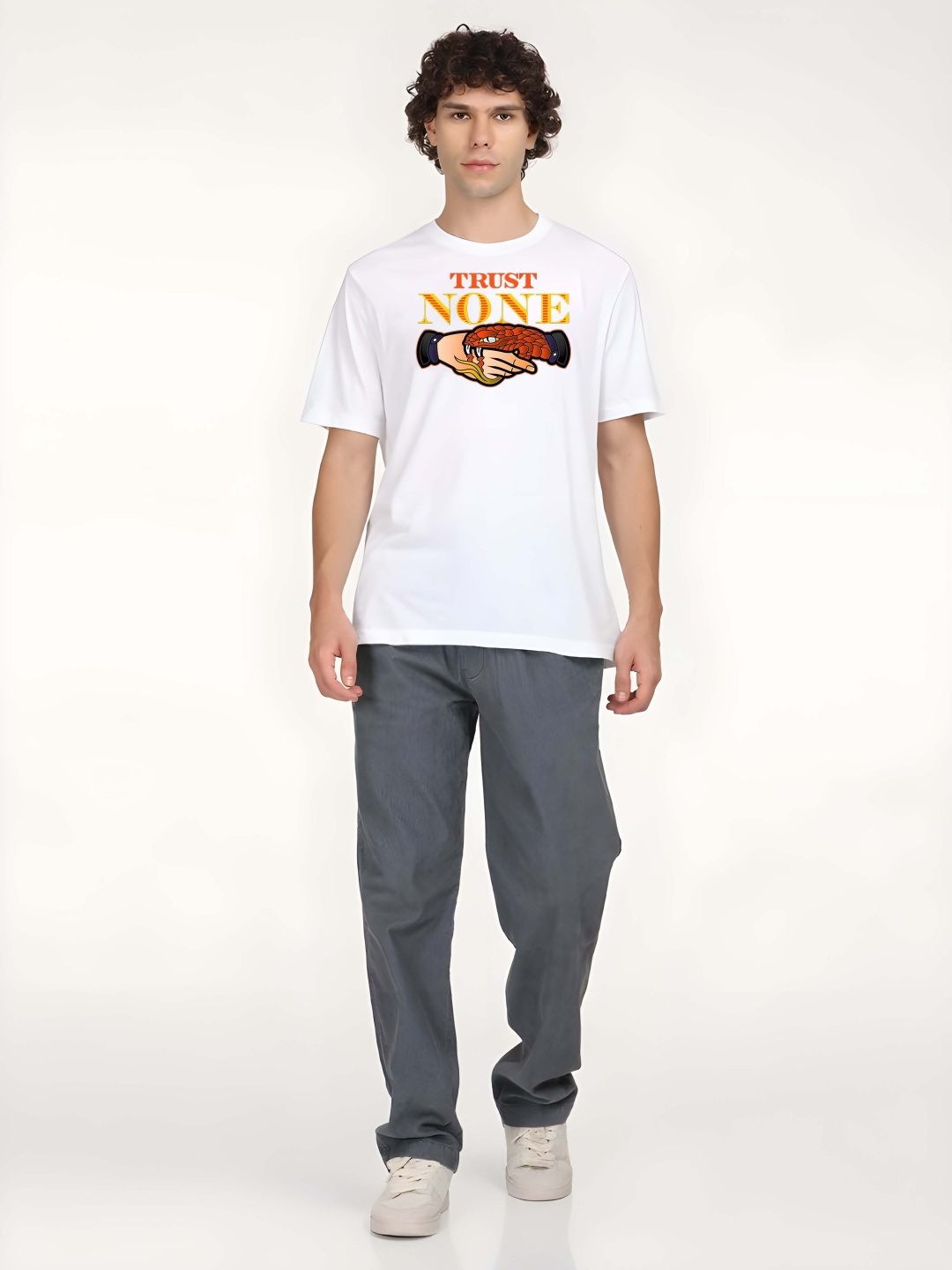 

Krimmple Men Graphic Printed Round Neck Cotton T-shirt, White