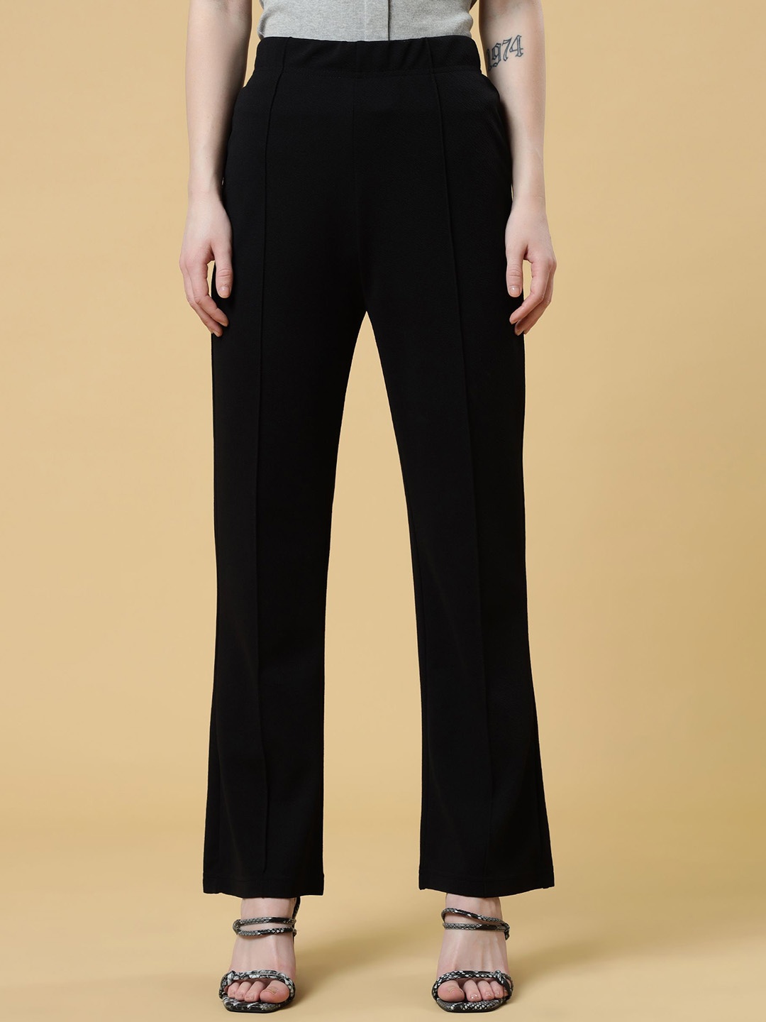

DOIL DOMEC Women Mid-Rise Wide Leg Trousers, Black