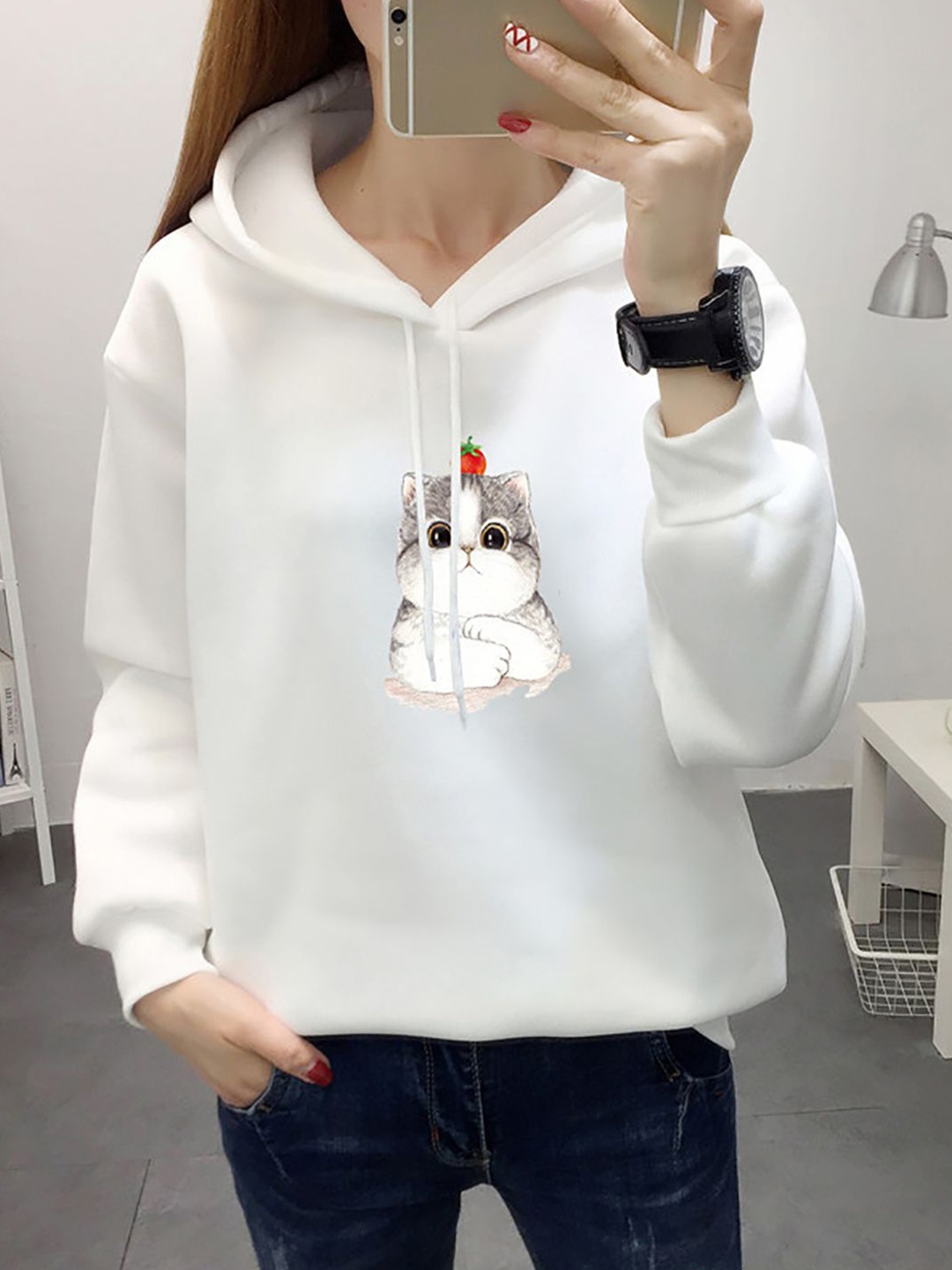 

StyleCast x Revolte Women Graphic Printed Cotton Sweatshirt, White