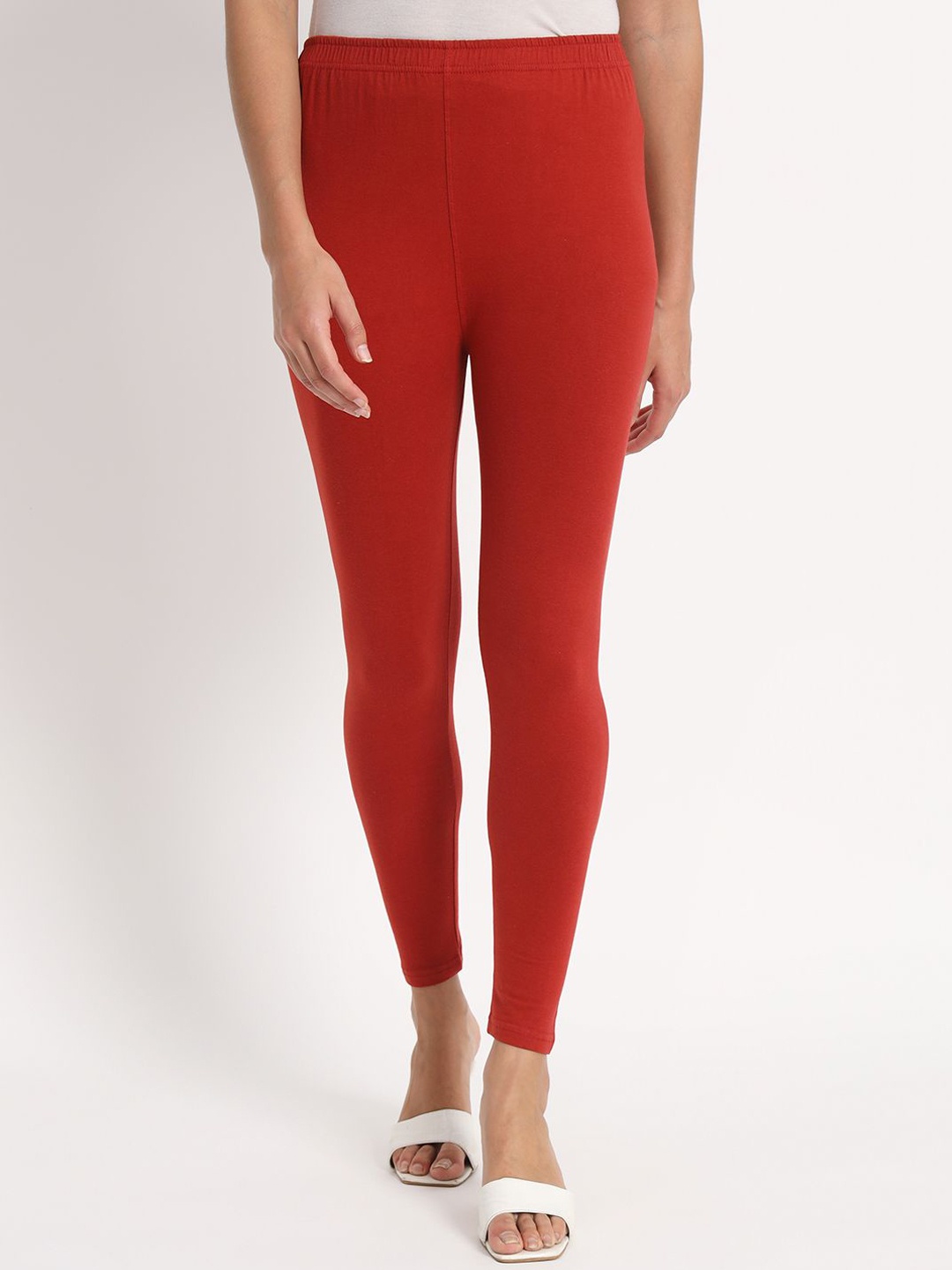 

Thread Plus Women Ankle Length Super Stretchable Solid Cotton Leggings, Rust