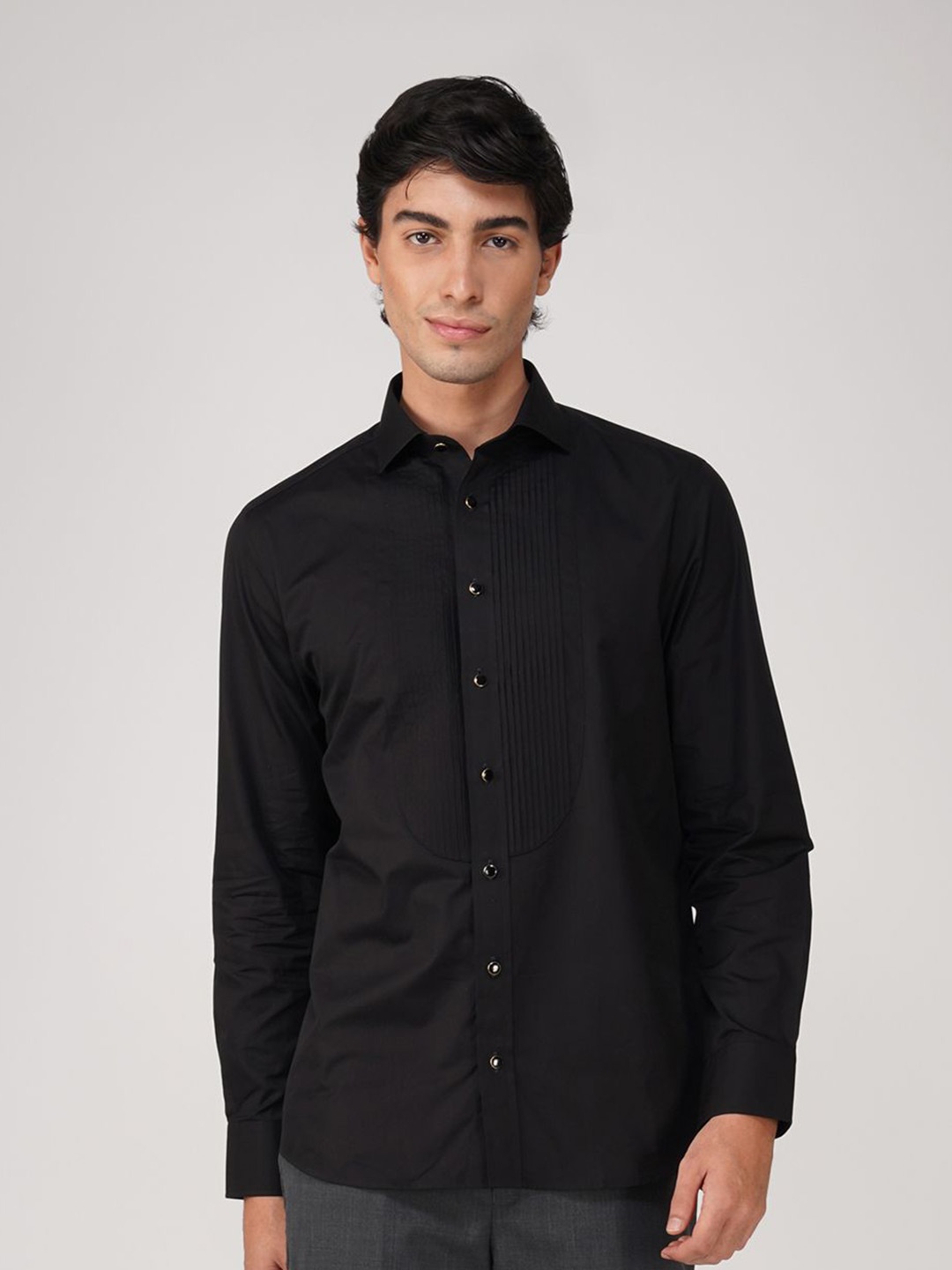 

FASHION FORMAL Men Classic Fit Spread Collar Textured Cotton Formal Shirt, Black