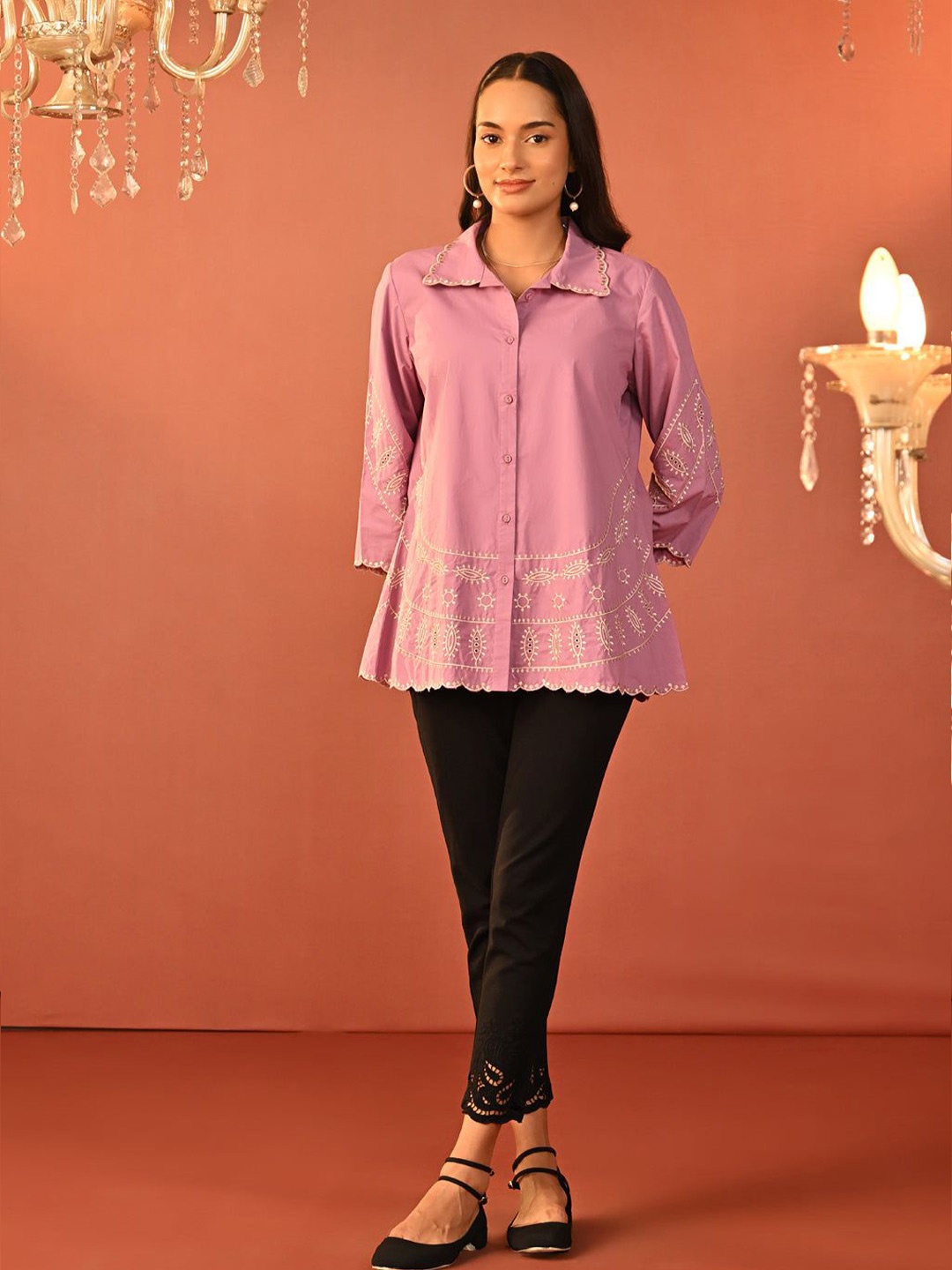 

Lakshita Women Classic Fit Spread Collar Solid Cotton Casual Shirt, Pink