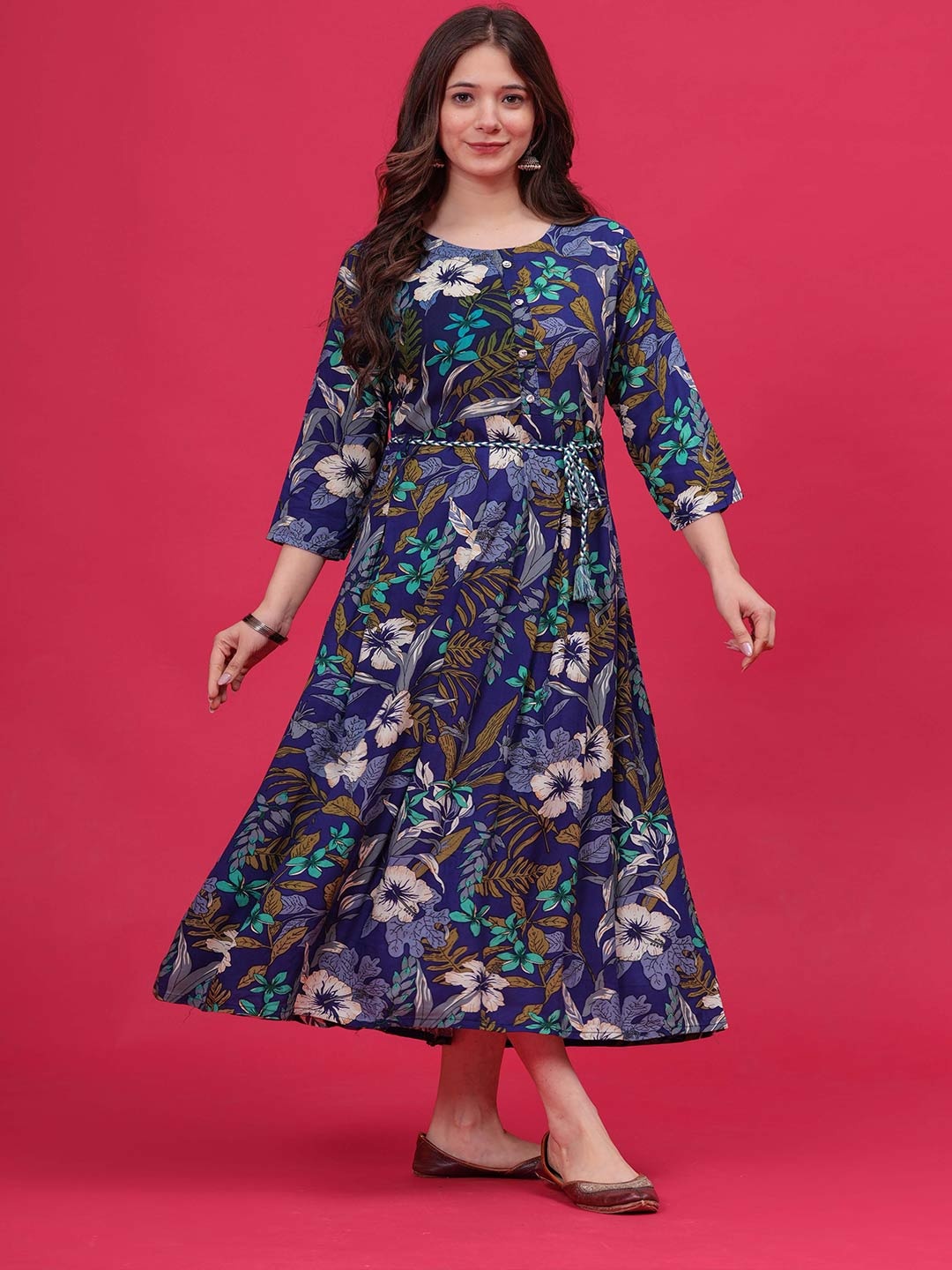 

HEARTLOOM Floral Printed Fit & Flared Maxi Dress, Navy blue