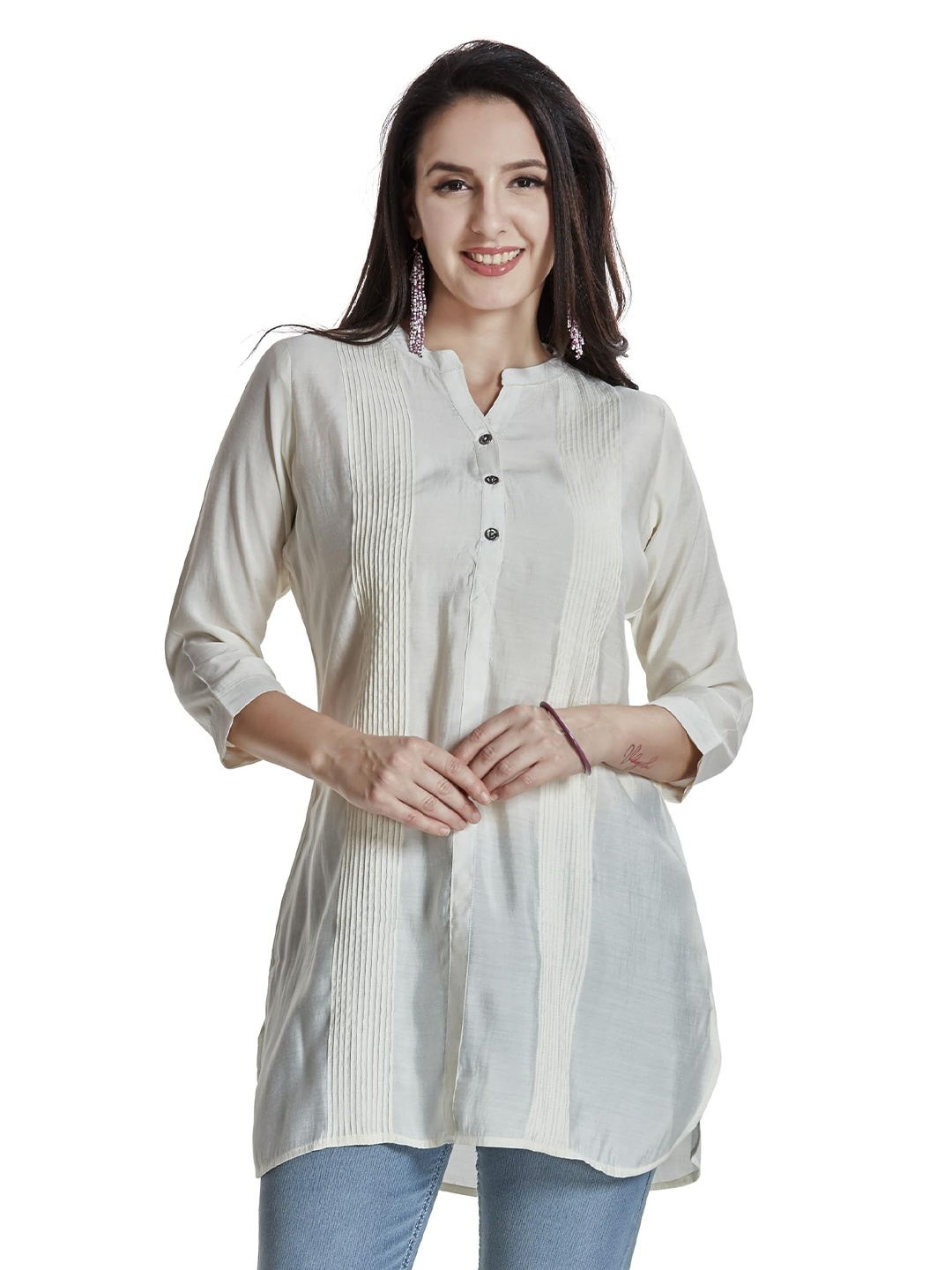 

Nioni Mandarin Collar Tunic, White