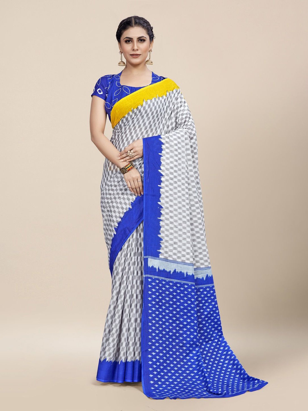 

HERE&NOW Printed Pure Cotton Ikat Saree, Grey